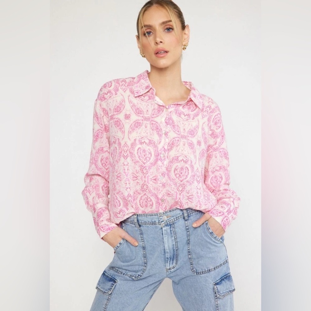 Entro Paisley Floral Button-Down Long Sleeve Boluse NWT small - Picture 4 of 11